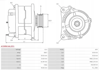 A3389(VALEO) Генератор Audi A4 B8 Арт AL14226891128, вид 6