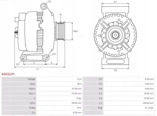 A0032(P) Генератор Mercedes Vito W638 Арт AL14353883770, вид 6