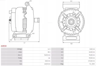 A0032 Генератор Mercedes Vito W638 Арт AL14353884769, вид 6