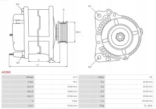 A0360 Генератор Opel Combo D Арт AL14355224817, вид 6