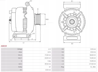 A6019 Генератор Ford Focus 3 Арт AL14355473045, вид 6