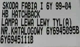 6Y6945111B 6Y6945095B 6Y6945257 Фонарь задний левый Skoda Fabia 1 Арт e11988863, вид 6