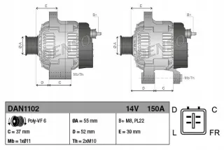 DAN1102 Генератор Kia Carnival 2 Арт AL12633648184_2, вид 10